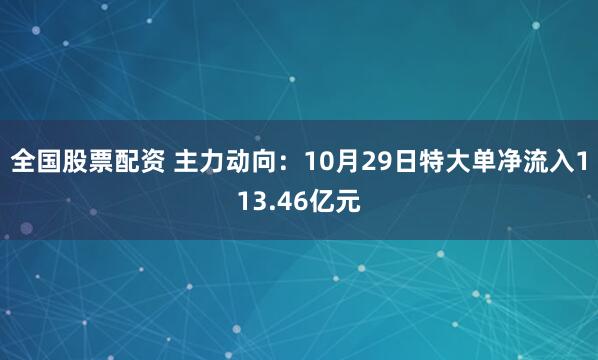 全国股票配资 主力动向：10月29日特大单净流入113.46亿元